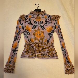 Farm Rio Arabesque Floral Ruffle Top, XS